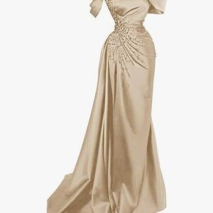 Stunning One Shoulder Gold Dress